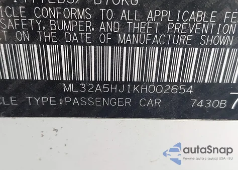 2019 Mitsubishi Mirage Le from USA, damaged, VIN ML32A5HJ1KH002654